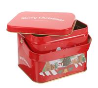 Boîte à Biscuits de Noël en Fer Rouge, Ambiance Noël, Poignée Portable | Forme Tirelire, Surface Lisse, Motifs Festifs, Rangement Réutilisable pour Sachets de Thé et Collations, Présentation Soignée