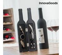 InnovaGoods - Boîte à Bouteille de Vin 5 Pièces, Design Élégant et Original, Set d'Accessoires pour Vin, Fermeture Magnétique, Noir, 7x7x33 cm, Acier Inoxydable