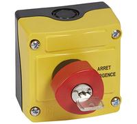Boîte à bouton équipée Osmoz avec coup de poing d'arrêt d'urgence rouge à clé n°455 Ø40 - avec couvercle jaune