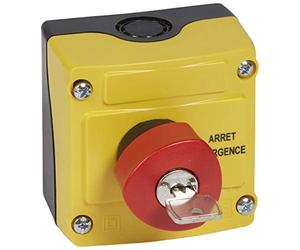 Boîte à bouton équipée Osmoz avec coup de poing d'arrêt d'urgence rouge à clé n°455 Ø40 - avec couvercle jaune