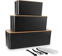 Boîte à câbles - Organiseur de câbles en bois - Noir - 3 tailles - Lot de 3 - Pour bureau et salon