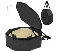 Boîte à Chapeaux pour Voyage et Rangement, 43x43x18cm Grand Organisateur de Chapeaux Pliable avec Fermeture éclair, Boîtes à Chapeau avec Couvercle et Poignées, Noir