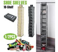 Boîte à chaussures à 10 niveaux, sac de rangement suspendu, étagères à chaussures suspendues en tissu Non tissé, organisateur de rangement de garde-robe pliable pour étagères Khaki-1PC