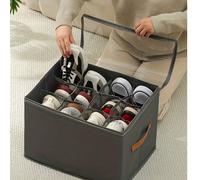 Boîte à chaussures pliable en tissu, peut contenir jusqu'à 12 ou 16 paires de chaussures, boîte à chaussures en tissu grande capacité avec couvercle, séparateurs réglables, couvercle transparent, impe