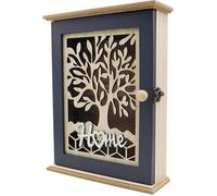 Boîte à Clés en Bois avec Motif Arbre de Vie 28.5x22x7cm Armoire à Clés avec 6 Crochets Murale Décorative pour Entrée PATERE