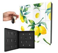 Boîte à clés en Verre trempé 30x30x5 cm Citrons Aquarelle Porte Gauche Noir | Rangement | Sécurité | Accroche-clés | Coffret | Boîtier | Décoratif | Crochet | Mobilier | Attache | Fixation | Entrée