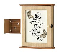 Boîte à clés murale en bois motif papillon, 25,9 x 20,1 x 6,6 cm, porte-clés mural style vintage, armoire à clés décorative pour entrée et couloir, couleur bois naturel