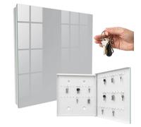 Boîte à clés Murale en Verre 30x30x5 cm Gris Lisse Porte Droite Blanc | Rangement | Sécurité | Accroche-clés | Coffret | Boîtier | Décoratif | Crochet | Mobilier | Attache | Fixation | Entrée