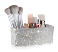 Boîte à Compartiments Rectangulaire 3 Cases Acrylique pour Maquillage | Rangement Multifonction, Style Bling Élégant, Blanc, pour Coiffeuse et Chambre de Fille