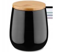 KADAX Gobelet Brosse à dent en céramique, Porte Brosse à Dents avec Couvercle en Bambou, Boîte de Rangement pour Coton, Pot de Brosse à Dents Ronde (Noir)