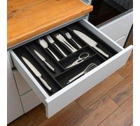 Boîte à couverts en bambou noir, 5 x 335-495 x 445 cm, 7 à 9 compartiments, tiroir de cuisine