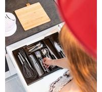 Boîte à couverts extensible Famanu – largeur variable – de 5 à 7 compartiments – en bambou – format HBD 5x48x335 cm – couleur marron foncé