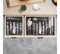 Boîte à couverts réglable Unyqoos® pour tiroirs de cuisine, en PP robuste, extensible de 32 à 54,1 cm × de 34,3 à 49,3 cm, avec 6 à 9 compartiments, design élégant et brillant