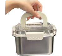 Boîte à déjeuner en acier inoxydable avec couvercle renforcé, joint étanche, passe au four, pour réfrigérateur, cuiseur à vapeur, poignée portable, gris, 18,8 x 5,5 x 3,5 cm (taille L, 1 pièce)