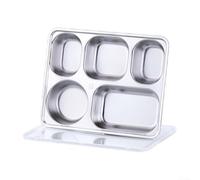 Boîte à déjeuner en acier inoxydable avec séparateur de 5 sections - Récipient réutilisable pour sandwichs, salades de fruits - 28 x 22 cm (5 compartiments)