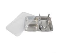 Boîte à déjeuner en acier inoxydable avec séparateur de 5 sections - Récipient réutilisable pour sandwichs, salades de fruits - 28 x 22 cm (3 compartiments)