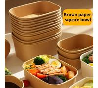 Boîte à déjeuner jetable en papier Kraft, boîte à déjeuner carrée, boîtes d'emballage de restauration rapide, bols en papier avec couvercle, boîtes à Bento domestiques, 20 pièces/ensemble 500ml