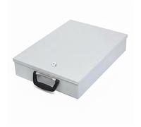 Boîte à documents Relaxdays format A4 serrure 2 clés poignée H x L x P 7x37x27 cm coffret de sécurité gris clair