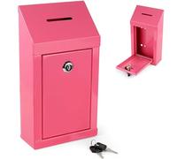 Boîte à dons/suggestions en métal avec fente supérieure et serrure avec clés, support mural avec trous pré-percés, 25,4 x 15,2 x 6,3 cm, boîte à clés pour bureau à domicile - Rose