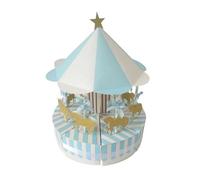 Boîte à dragées de fête carrousel avec auvent rayé, Blue | Forme inspirée du carrousel, accents de ruban et de découpe de cheval, présentation de bonbons pour les mariages