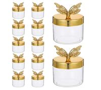 Boîte à Dragées de Mariage Style Européen, 12 Pièces, Or | Couvercle Papillon, Corps Rond en Plastique, pour Friandises et Snacks, Accessoire de Cérémonie