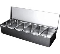 Boîte à épices - Boîte à 6 compartiments - Acier inoxydable 304 adapté au contact alimentaire - Electropolie - Avec couvercle - Dimensions 45,5 × 15 × 9 cm - Argent