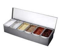 Boîte à épices inox 304 à 6 inserts avec couvercle - récipient à ingrédients, blanc