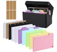 Boîte À Fiches A7 Noire Avec 230 Fiches, Intercalaires Et Anneaux | Plastique Durable, Fiches Lignées 110 G/M², 6 Couleurs, Format 3 x 5", Pour Étude, Notes Et Bureau