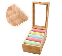 Boîte à Fiches en Bois avec Couvercle Transparent pour Fiches A7-4 Compartiments Ajustables - 25.5x15.1x10.5 cm - Maison/Bureau/École (Fiches Non Comprises)