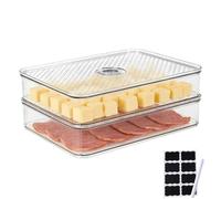 Boite a Fromage pour Frigo Lot de 2 Empilable, Boite Jambon Date Visible | Boite Fromage avec Couvercle, Étiquettes et Stylo, Transparente pour Voir Fromage, Beurre, Jambon au Petit-Déjeuner et Dîner