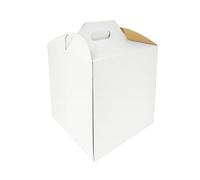 Boîte à gâteaux KAPAK, format 26x26x35 cm, blanche, en carton, avec poignée