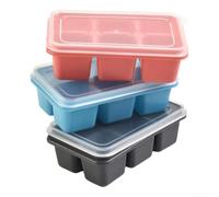 Boîte à Glaçons Empilable 11.5cm pour Congélateur Gain de Place | Silicone souple et PP , 6 grands cubes par bac, lot de 3 couleurs, pour idéal boissons fraîches
