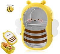 Boite A Gouter Enfant Inox Double Compartiment, Boîtes À Goûter En Forme D'abeille, Boîte À Déjeuner Pour École Garderie Pique Nique Voyage (A)