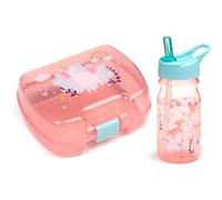 Puckator Set porte-goûter rose pour fille (boîte à déjeuner pour nourriture et bouteille d'eau avec paille) - magie de la licorne et arc-en-ciel, sans BPA