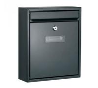 Perel Boite aux Lettres Murale Ibiza pour Exterieur Noire avec Plaque et Serrure, Boite aux Lettres compacte en Metal