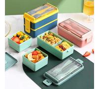 Boîte à lunch à une couche/deux couches, boîte à lunch portable de grande capacité avec compartiments séparés (incluant cuillère et fourchette), boîte à lunch universelle, peut être placée dans le lav