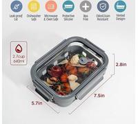 Boîte à lunch, boîte à bento, boîtes de conservation pour aliments, récipients en verre pour repas sains avec système anti-fuites et couvercle en verre, sans BPA (5 x 640 ml)