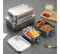 Boîte à lunch carrée en acier inoxydable 304, grande capacité à couche unique avec boucle, boîte de pique-nique métallique avec couvercle, lavage à la main, manuel, sans électricité requise petit,Boît