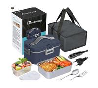 Boîte à Lunch Chauffante Électrique Portable 12V/24V/220V 75-100W en Acier Inoxydable 1.8L pour Maison Voiture, Blue+Gris