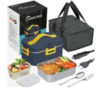 Boîte à Lunch Chauffante Lunch Box 3 en 1 - Électrique 12V/24V/220V 75-100W, Inox 1,8 L avec Compartiment Amovible, Bleu + Jaune
