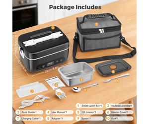 Boîte à lunch chauffante portable - Boîte à repas électrique sans fil - Chauffage rapide de 100/80/60 W - Grande capacité de 1 à 1,2 litre - 4 modes de chauffage - Minuterie - Batterie de 12000 mAh -