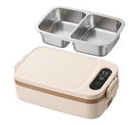 Boîte à lunch chauffante sans fil, boîte à lunch auto-chauffante rechargeable avec batterie de 12 000 mAh, doublure intérieure en acier inoxydable 304 pour étudiants de bureau, café au lait, double