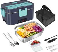 Boîte à lunch électrique 2 litres - Boîte de maintien au chaud pour les repas - Chauffage rapide de 80 W - Pour voiture et pour la maison, 220 V - Réchauffeur de nourriture portable - Couleur vert arm