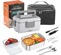 Boîte à lunch électrique - Boîte à repas chauffante - 2,5L, 90W - Contenant en acier inoxydable - Appareil de réchauffage portable, 220V - Blanc