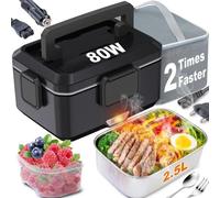 Boîte à lunch électrique - Réchauffeur de repas - 2,5 litres - 80 W - Chauffage rapide - 220 V - Contenant en acier inoxydable - Sac isotherme - Couverts