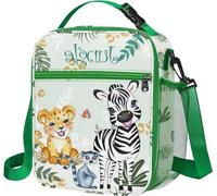 Boîte à lunch isotherme pour enfants - Motif vert « Animaux de la jungle » - Grand sac isotherme portable pour les pique-niques