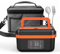 Boîte à lunch portable chauffante - Boîte à repas électrique 220V - Rechargeable, batterie 4 x 4000 mAh - Appareil de réchauffage sans fil pour le bureau, la voiture, les voyages - Noir
