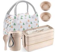 Boîte à lunch pour adultes, boîte à sandwich et gourde, ensemble de sacs, boîte à sandwich pour enfants à 3 compartiments, boîte à bento japonaise étanche, passe au micro-ondes, couleur kaki