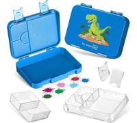 Boîte à lunch pour enfants à 6 compartiments ; boîte T-Rex bleue et résistante, idéale pour l'école et la garderie