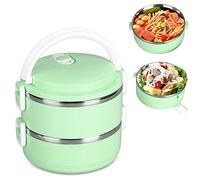 boîte à lunch,Thermos pour aliments chauds, récipient alimentaire, boucles de sécurité en acier inoxydable pour boîte à lunch thermique, compartiment isotherme(Double layer Nordic green)